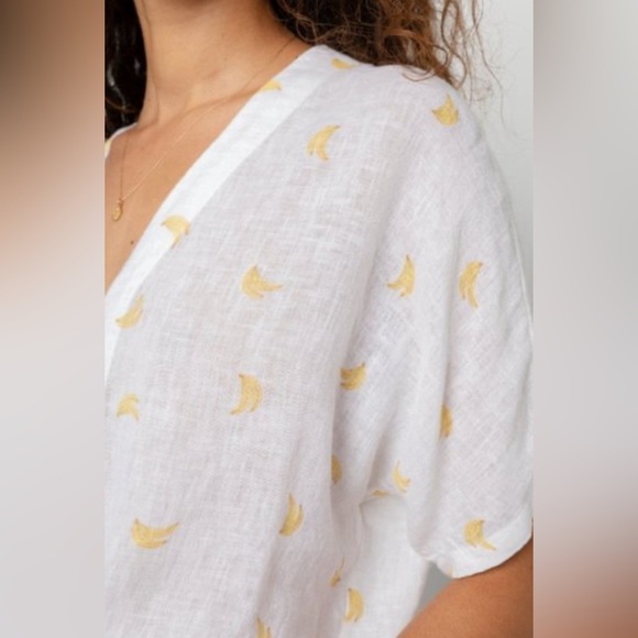 Rails Thea Banana Bunch Linen Rayon Button Tie Knot Top Shirt Size XL - Picture 2 of 14